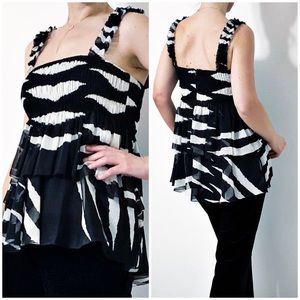 Tory Burch empire waist black and white zebra easy fit tiered ruffle strap Top 6